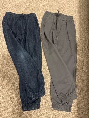 Boy's Casual Drawstring Jogger Pants - Blue and Gray (2 pairs)